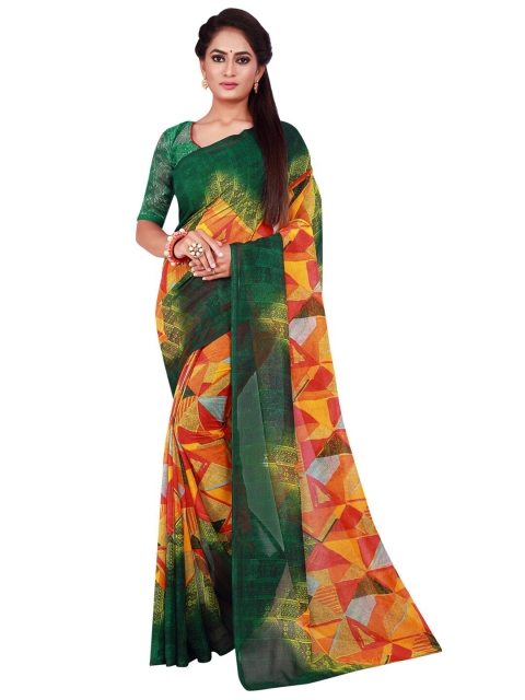KALINI Yellow & Green Printed Saree