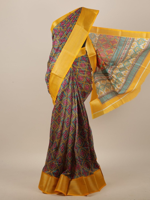 Pothys Blue & Yellow Geometric Printed Saree