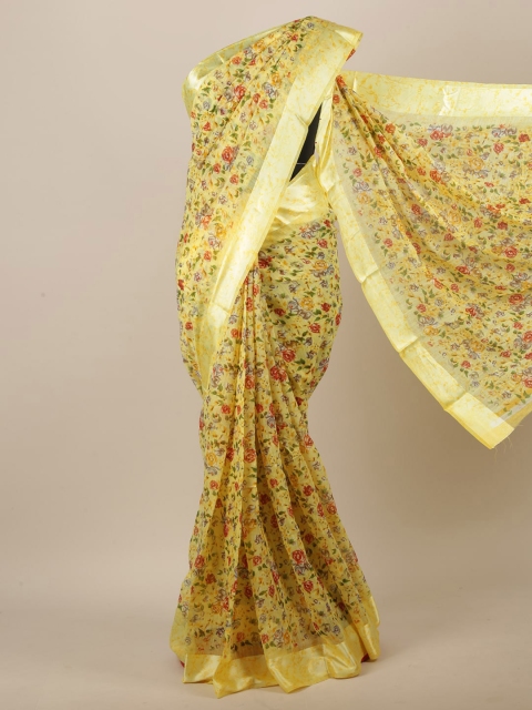 Pothys Yellow & Red Floral Printed Saree