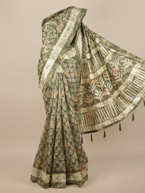 Pothys Green & White Ethnic Motifs Saree