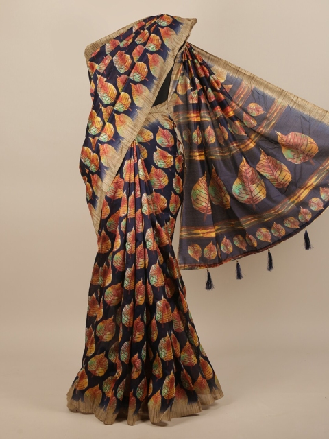 Pothys Navy Blue & Fuchsia Floral Saree