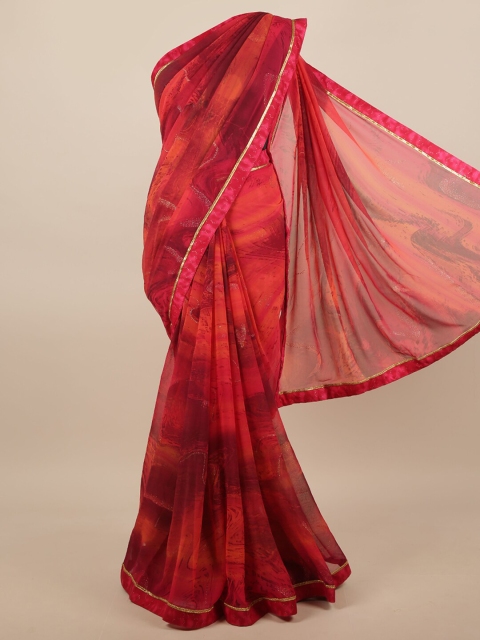 Pothys Red & Gold Abstract Printed Embellished Saree