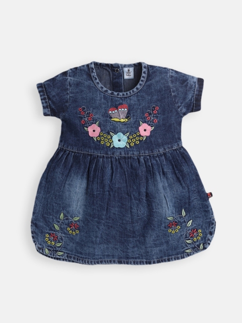 Little Folks Girls Blue Floral Denim Dress