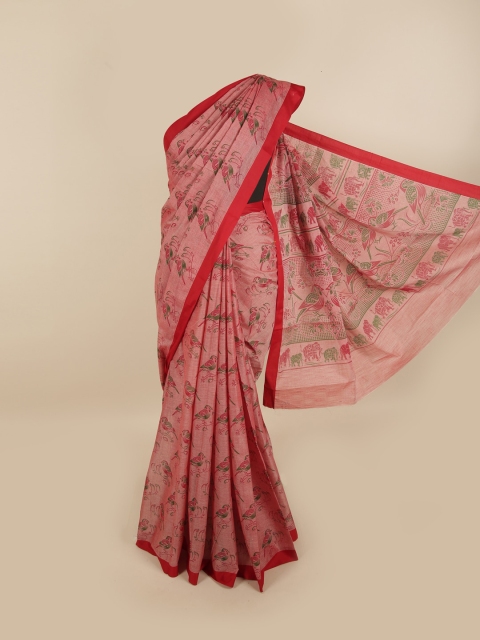 Pothys Red & Green Floral Pure Cotton Saree