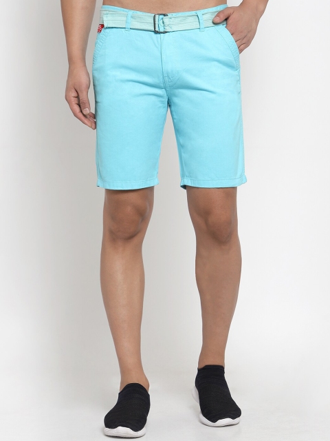 Xee Men Blue Solid Slim Fit Regular Shorts