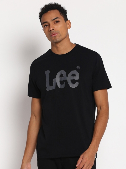 Lee Men Black & Silver Typography Printed Cotton T-shirt