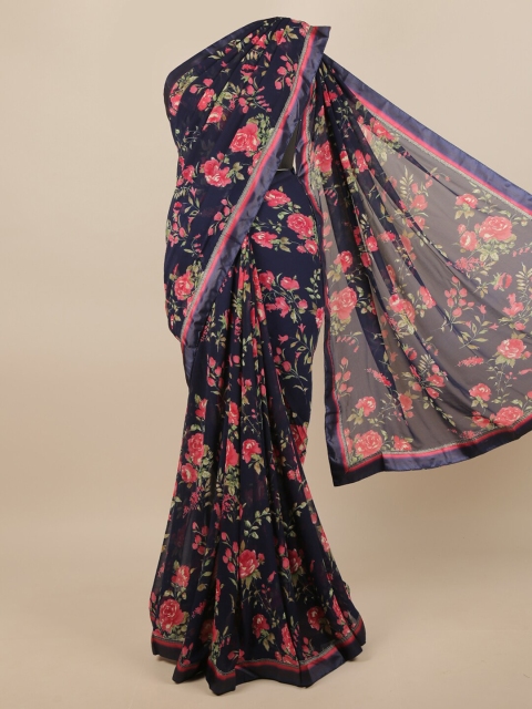 Pothys Navy Blue & Pink Floral Printed Zari Saree