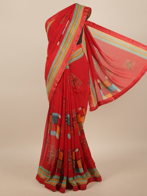 Pothys Red & Blue Printed Saree