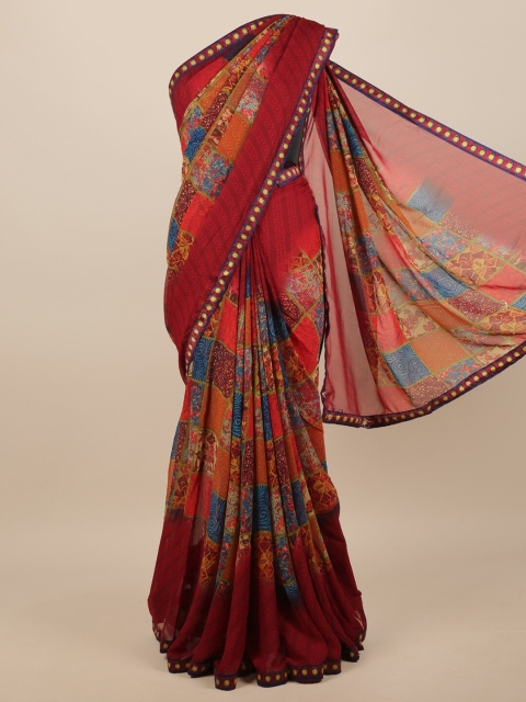 Pothys Red & Blue Abstract Printed Saree