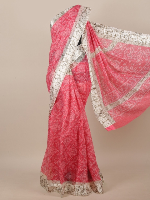 Pothys Pink & White Bandhani Saree