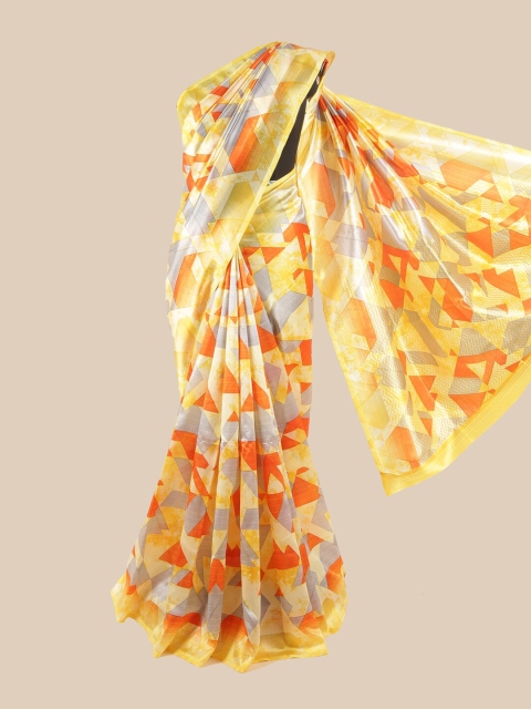 Pothys Yellow & Grey Printed Saree