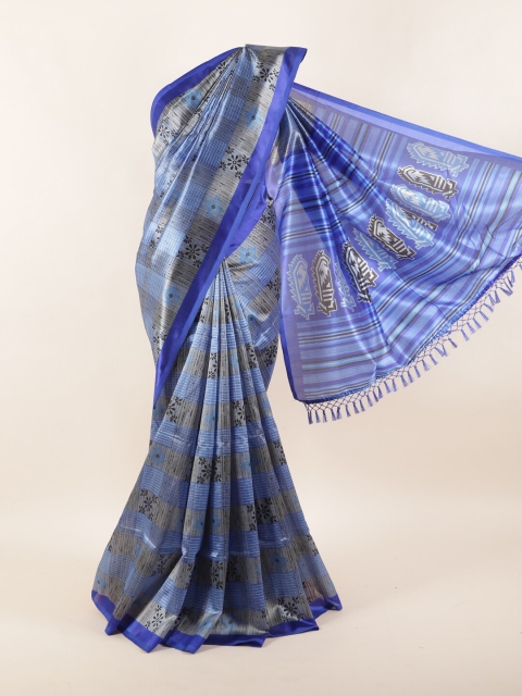 Pothys Blue & Grey Floral Saree