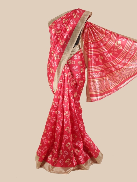 Pothys Pink & Grey Floral Saree
