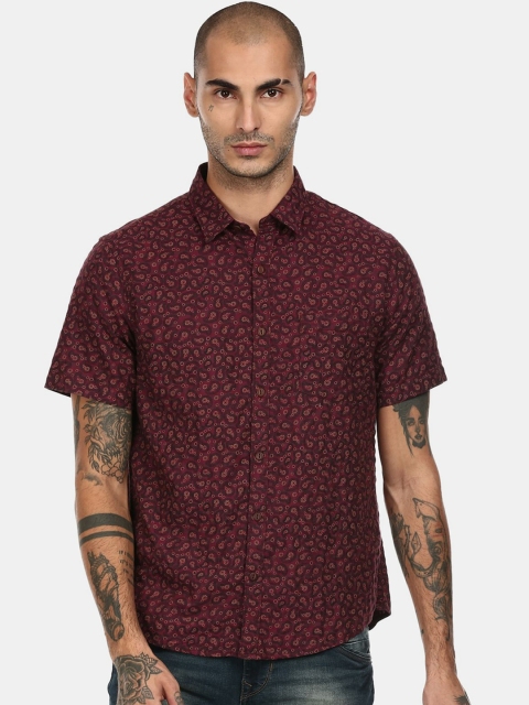 Ruggers Men Maroon Printed Cotton Casual Shirt