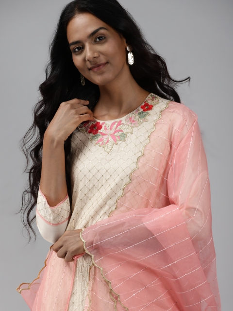 Indo Era Women Off White Floral Embroidered Regular Sequinned Liva Kurta with Palazzos & With Dupatta
Indo Era Women Off White Floral Embroidered Regular Sequinned Liva Kurta with Palazzos & With Dupatta