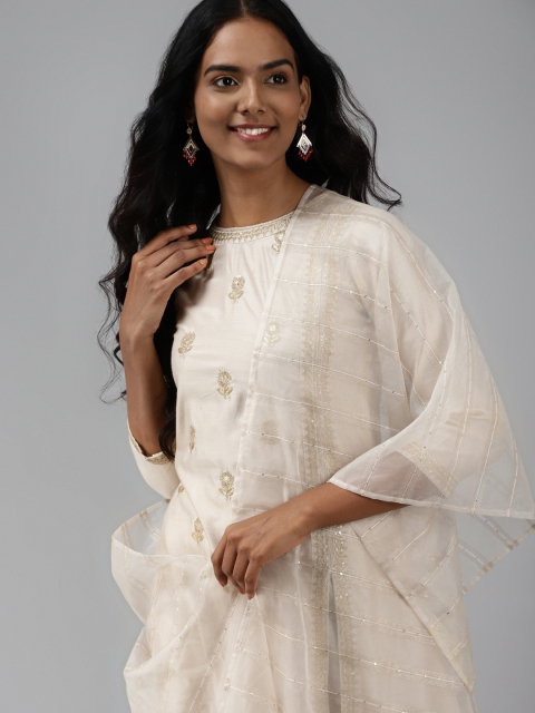Indo Era Women Off White Floral Embroidered Regular Sequinned Liva Kurta with Trousers & With Dupatta
Indo Era Women Off White Floral Embroidered Regular Sequinned Liva Kurta with Trousers & With Dupatta