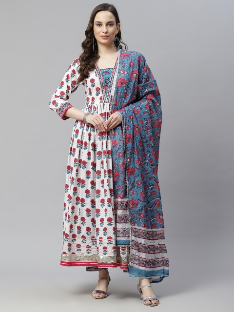 Hatheli Women White Floral Hand Block Pure Cotton Kurta with Palazzos & With Dupatta
Hatheli Women White Floral Hand Block Pure Cotton Kurta with Palazzos & With Dupatta
