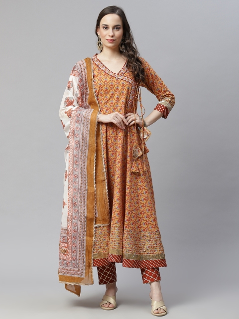 Hatheli Women Mustard Yellow Ethnic Motifs Printed Angrakha Gotta Patti Pure Cotton Kurta with Palazzos &
Hatheli Women Mustard Yellow Ethnic Motifs Printed Angrakha Gotta Patti Pure Cotton Kurta with Palazzos &