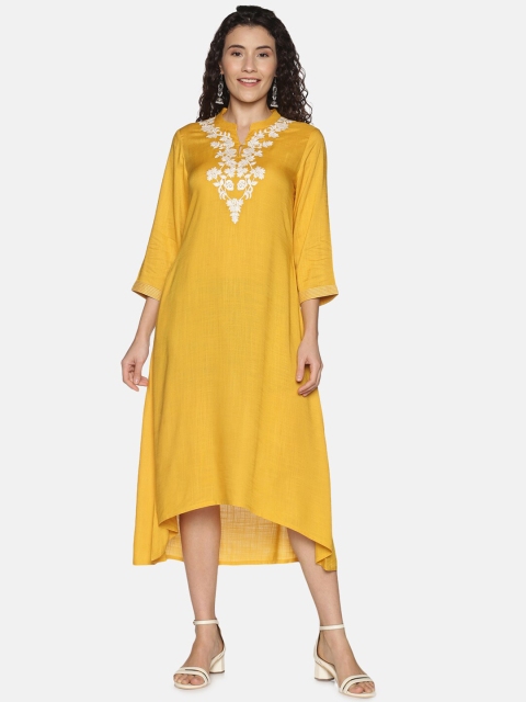 Saffron Threads Mustard Yellow & White Floral Embroidered Mandarin Collar A-Line Dress
Saffron Threads Mustard Yellow & White Floral Embroidered Mandarin Collar A-Line Dress