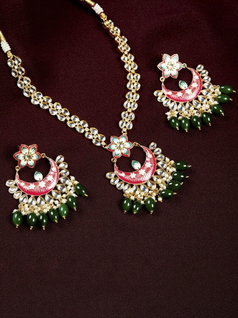 GloBox By ZeroKaata Gold-Plated Pink & Green Kundan & Gemstone Meenakari Jewellery Set
GloBox By ZeroKaata Gold-Plated Pink & Green Kundan & Gemstone Meenakari Jewellery Set