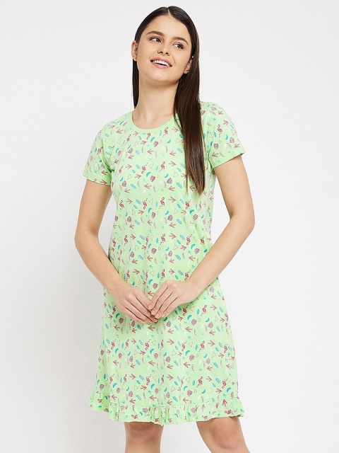 Clovia Green Printed Nightdress