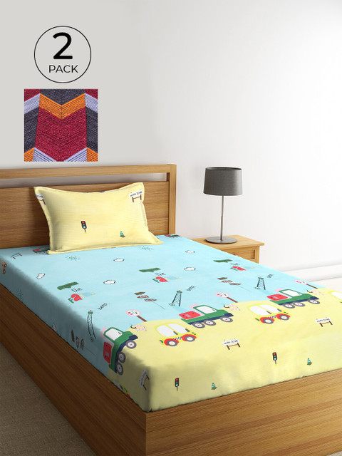 KLOTTHE Multicoloured Cartoon Characters 210 TC 2 Single Bedsheet with 2 Pillow Covers, Multi
KLOTTHE Multicoloured Cartoon Characters 210 TC 2 Single Bedsheet with 2 Pillow Covers, Multi