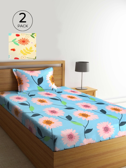 KLOTTHE Multicoloured Floral 210 TC 2 Single Bedsheet with 2 Pillow Covers, Turquoise blue
KLOTTHE Multicoloured Floral 210 TC 2 Single Bedsheet with 2 Pillow Covers, Turquoise blue