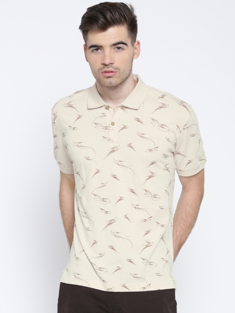 John Players Men Beige Printed Polo T-shirt