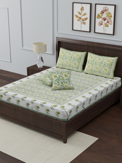Gulaab Jaipur Green & White Block Print 350 TC Cotton King Bedsheet with 2 Pillow Covers & 2 Cushion Covers
Gulaab Jaipur Green & White Block Print 350 TC Cotton King Bedsheet with 2 Pillow Covers & 2 Cushion Covers