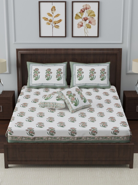 Gulaab Jaipur White & Green Floral 350 TC King Bedsheet with 4 Pillow & Cushion Covers & 2 Cushion Covers
Gulaab Jaipur White & Green Floral 350 TC King Bedsheet with 4 Pillow & Cushion Covers & 2 Cushion Covers