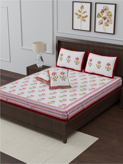 Gulaab Jaipur Pink & White Block Printed 350 TC Cotton King Bedsheet with 2 Pillow Covers & 2 Cushion Covers
Gulaab Jaipur Pink & White Block Printed 350 TC Cotton King Bedsheet with 2 Pillow Covers & 2 Cushion Covers