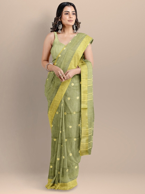 BharatSthali Green & Gold-Toned Silk Cotton Woven Designed Mangalagiri Handloom Saree
BharatSthali Green & Gold-Toned Silk Cotton Woven Designed Mangalagiri Handloom Saree