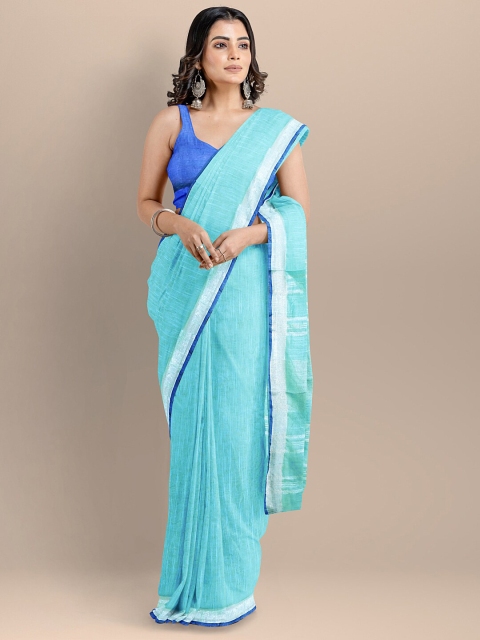 BharatSthali Blue & Silver-Toned Pure Cotton Solid Mangalagiri Handloom Saree, Turquoise blue
BharatSthali Blue & Silver-Toned Pure Cotton Solid Mangalagiri Handloom Saree, Turquoise blue