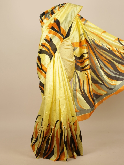 Pothys Yellow & Black Abstract Printed Saree