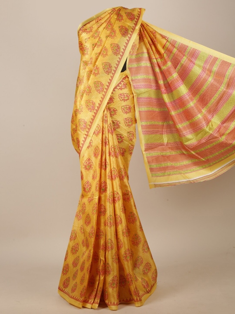 Pothys Yellow & Red Floral Saree