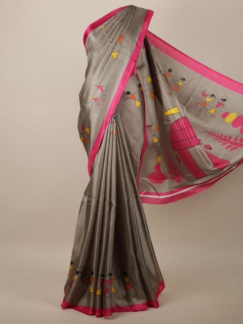 Pothys Grey & Pink Warli Saree