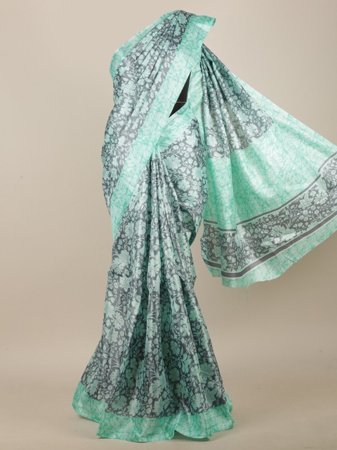Pothys Grey & Green Floral Saree