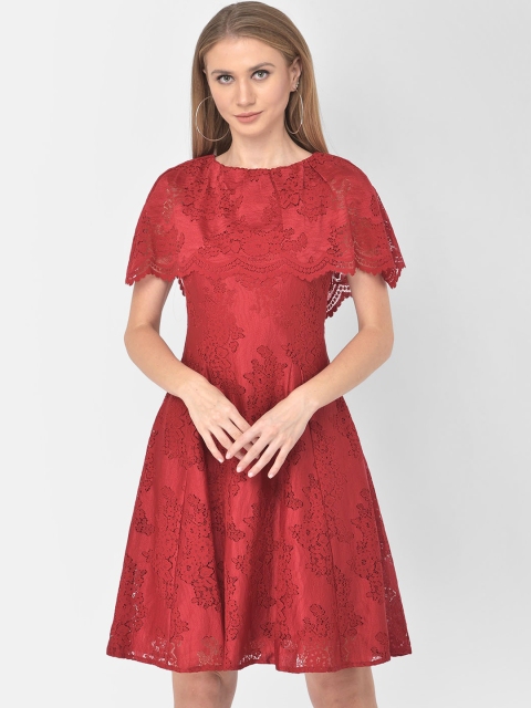 Latin Quarters Red Lace Dress with Cape Neck
