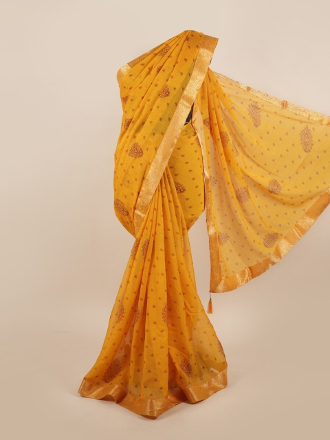 Pothys Yellow & Gold-Toned Ethnic Motifs Zari Saree