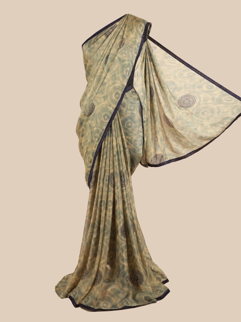Pothys Beige & Navy Blue Beads and Stones Saree