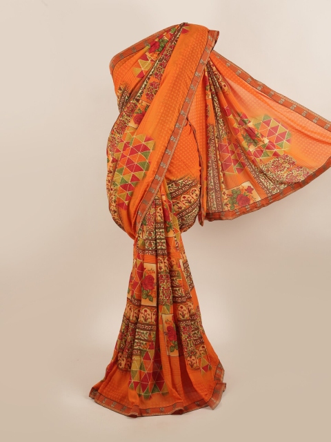 Pothys Orange & Pink Floral Zari Saree