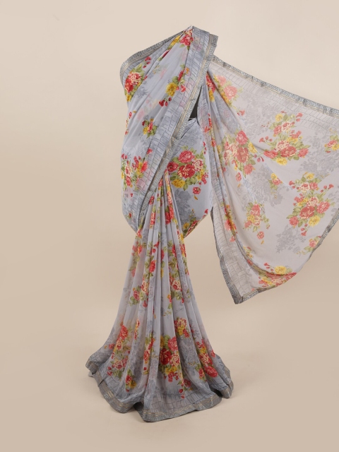 Pothys Grey & Red Floral Saree