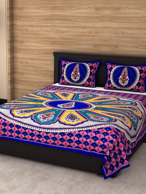 Varde Blue & Pink Ethnic Motifs 104 TC Pure Cotton Queen Bedsheet with 2 Pillow Covers
Varde Blue & Pink Ethnic Motifs 104 TC Pure Cotton Queen Bedsheet with 2 Pillow Covers