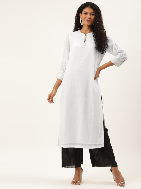 Ancestry Women White Solid Kurta
