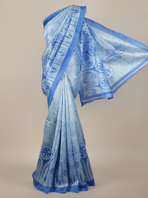 Pothys Turquoise Blue & Blue Printed Saree