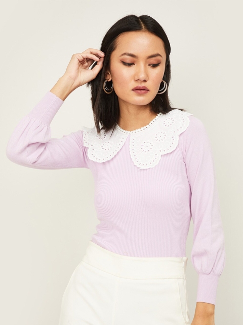 CODE by Lifestyle Lavender Striped Peter Pan Collar Fitted Top