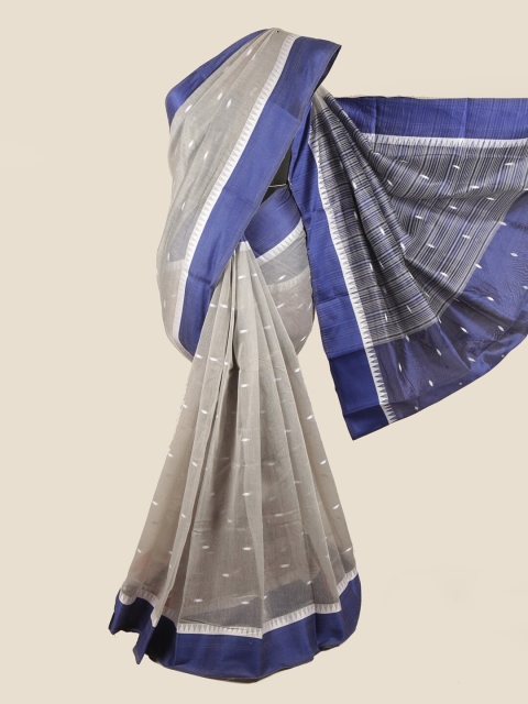 Pothys Grey & Blue Chanderi Cotton Saree