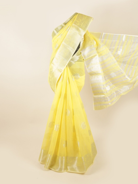 Pothys Yellow & Gold-Toned Woven Design Chanderi Saree