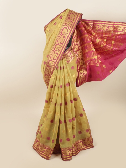 Pothys Cream-Coloured & Pink Woven Design Chanderi Saree