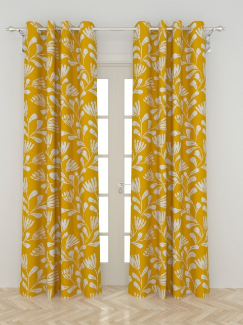 Home Centre Yellow & White Griffin Printed Set of 2 Black Out Door Curtain